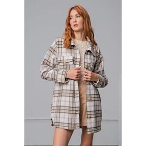 Easel Plaid Oversized Sage Grey Shacket Button Front Shirt Jacket Size Small (S)